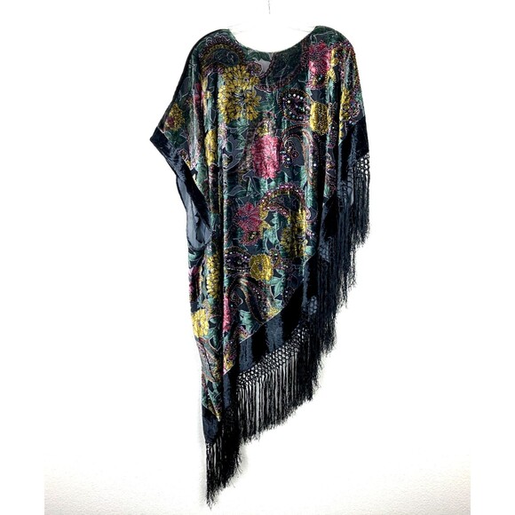 Heidi Abra Night Garden Burnout Silk Velvet Fringe Poncho One Size Whimsigoth - Picture 6 of 13
